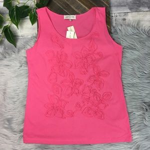NWOT Jones New York Pink Appliqué Tank L